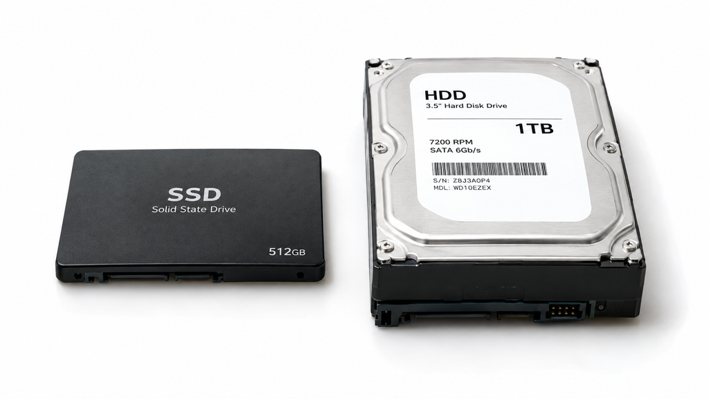 Comparação visual entre um SSD e um HD tradicional lado a lado