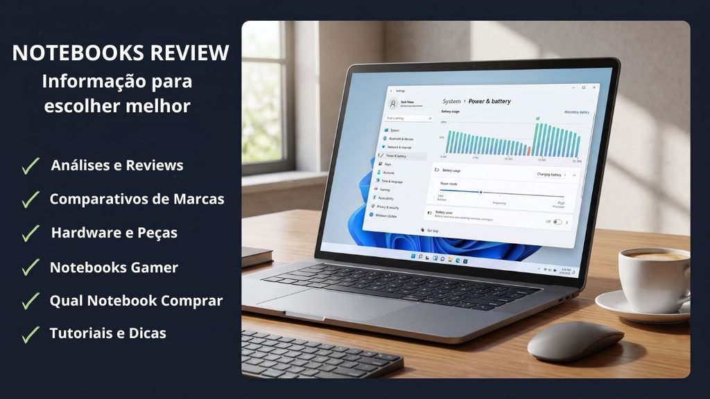 Tela de configurações de energia e bateria do Windows