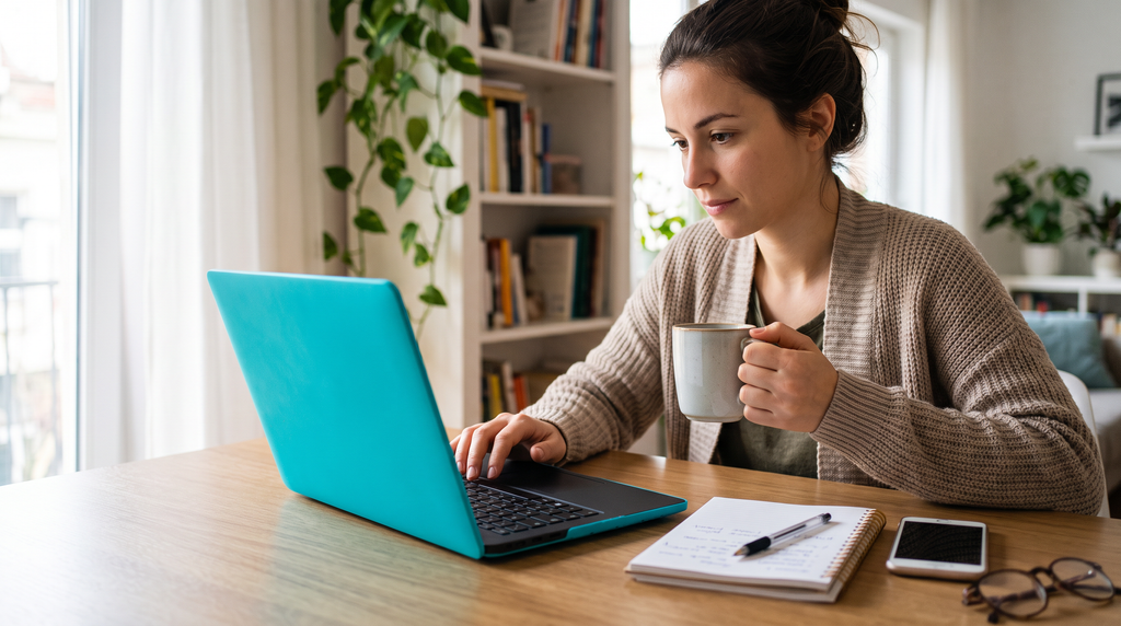 Pessoa utilizando o Asus Vivobook 15 para tarefas do dia a dia