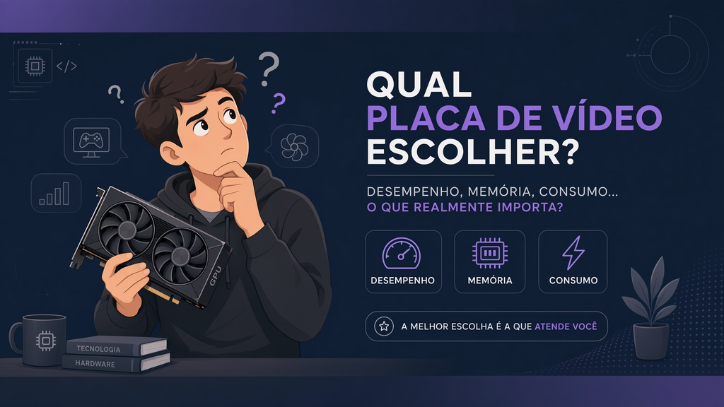 Pessoa com expressão de dúvida segurando uma placa de vídeo