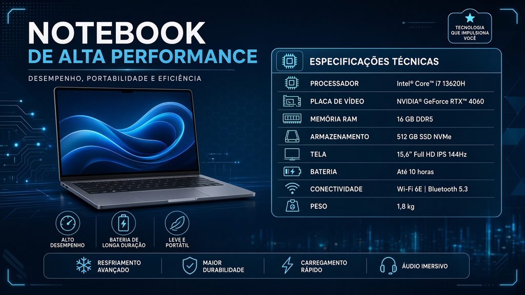 Tabela visual com as especificações técnicas do IdeaPad 3