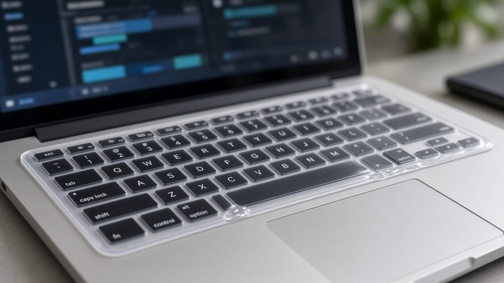 Notebook com capa protetora de teclado instalada