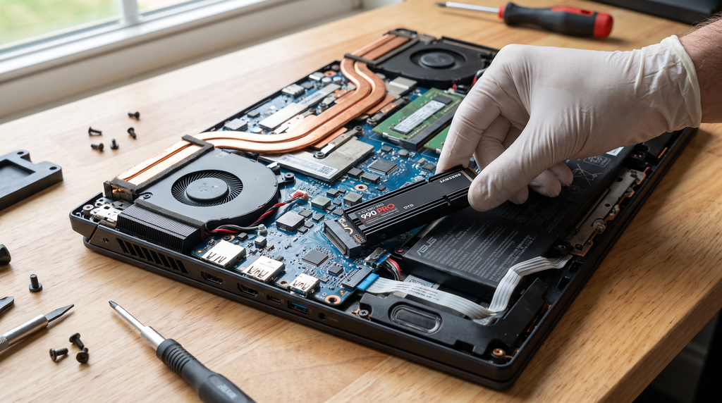 SSD sendo instalado em um notebook gamer