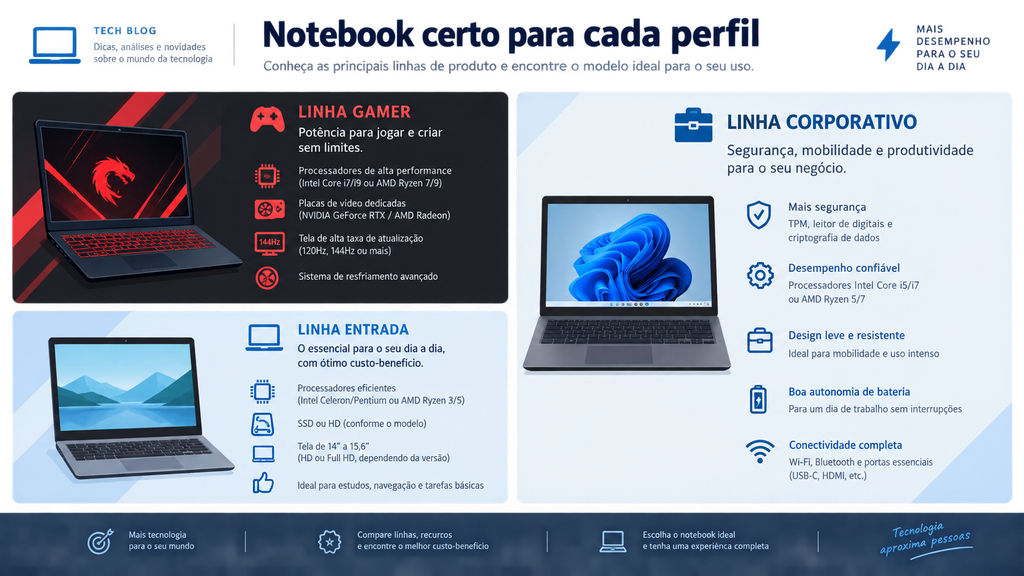Infográfico mostrando as diferentes linhas de produtos de cada marca